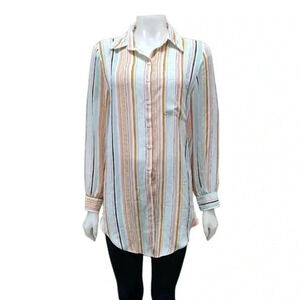 Violet + Claire Hi  Lo Long Sleeve Striped Button Down Blouse Top Size Large